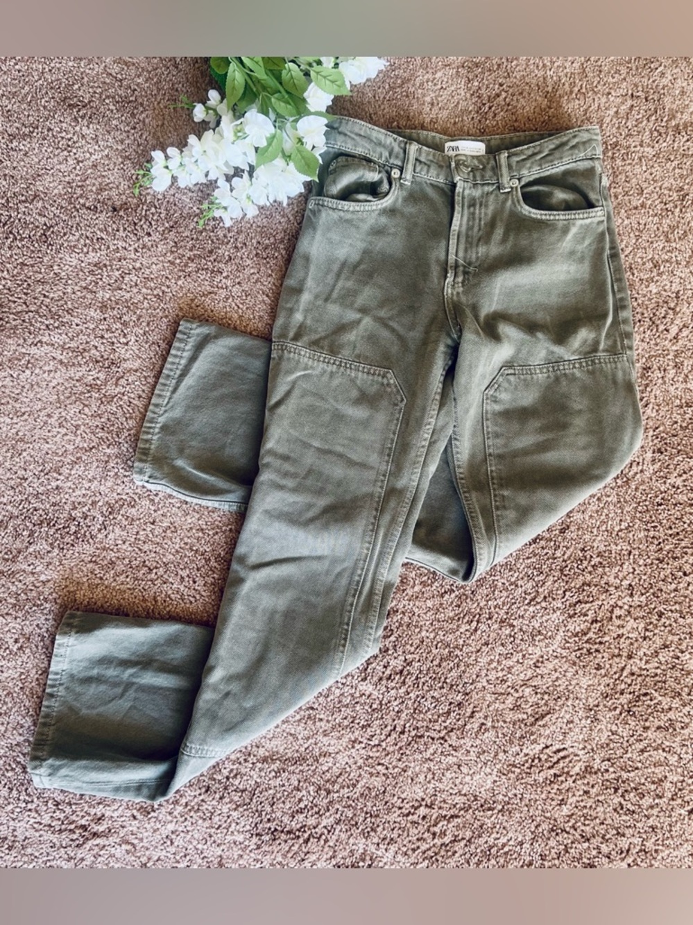 Zara Olive Green Carpenter Jeans